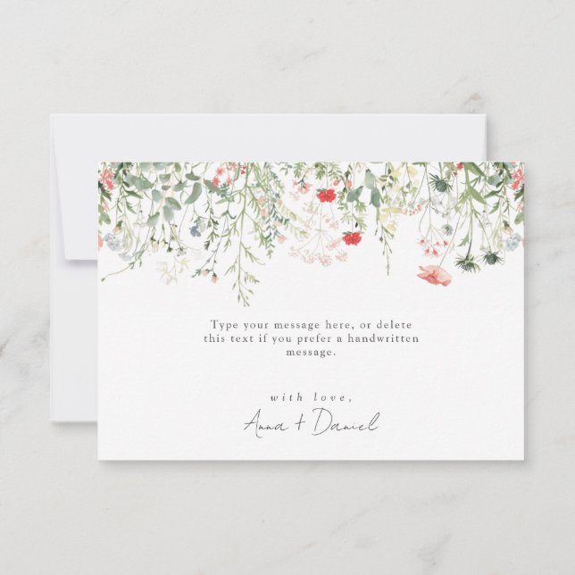 Tarjeta De Agradecimiento Boda de Flor Silvestre Verde (Reverso)