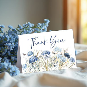 Tarjeta De Agradecimiento Boda de flor silvestre y mariposa azul polvoriento