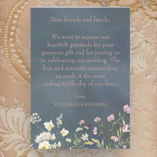 Tarjeta De Agradecimiento Boda de Floral Azul Dusty Vintage