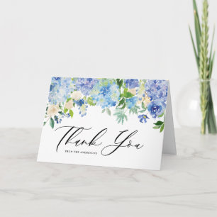 Tarjeta De Agradecimiento Boda de Floral de Hortensia Azul Acuarela