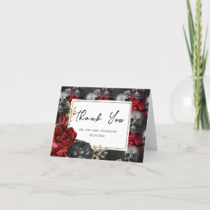 Tarjeta De Agradecimiento Boda de floral negra gótica