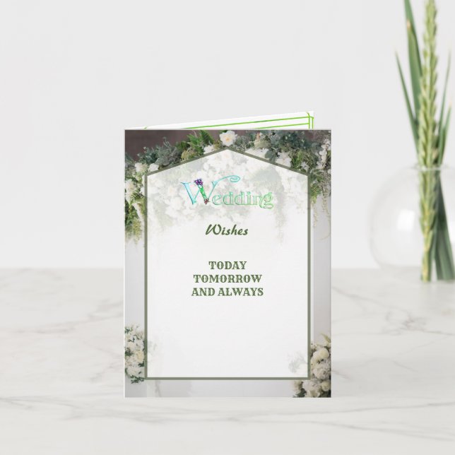 Tarjeta De Agradecimiento Boda de Floral Verde Saludos Deseosos Felicitacion (Anverso)