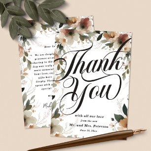 Tarjeta De Agradecimiento Boda de Floral y Script Rústico de Cottagecore