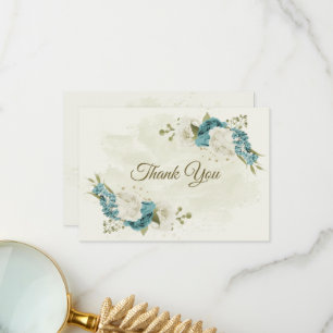 Tarjeta De Agradecimiento boda de flores azules blancas