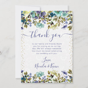 Tarjeta De Agradecimiento Boda de flores azules y navy al acuarela
