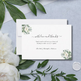 Tarjeta De Agradecimiento Boda de flores blancas con vegetación con amor y g