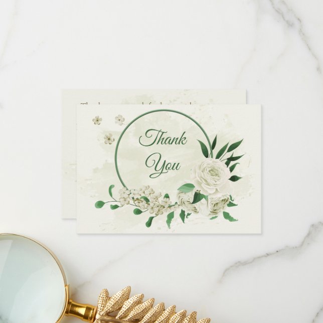 Tarjeta De Agradecimiento Boda de flores blancas de marfil (Anverso/Reverso In Situ)