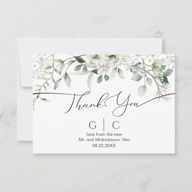 Tarjeta De Agradecimiento Boda de Flores Blancas Luminosas (Anverso)