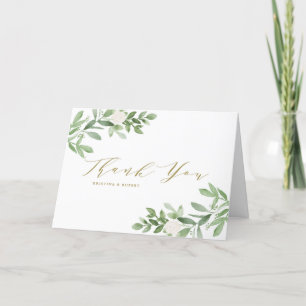 Tarjeta De Agradecimiento Boda de flores blancas y vegetación en acuarela
