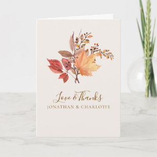 Tarjeta De Agradecimiento Boda de flores boho de otoño rústico moderno