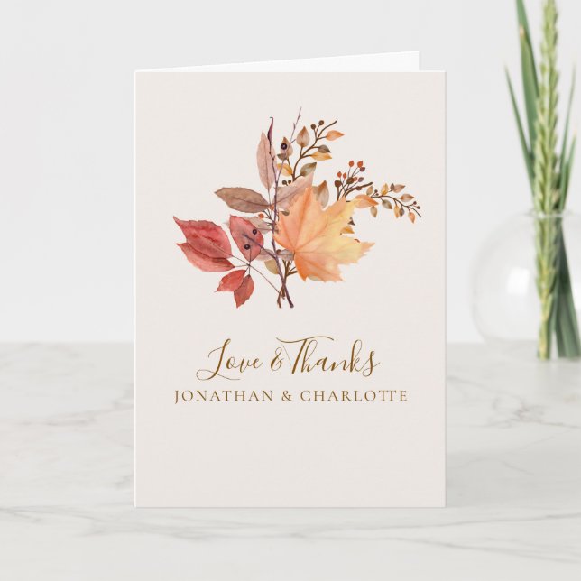 Tarjeta De Agradecimiento Boda de flores boho de otoño rústico moderno (Anverso)