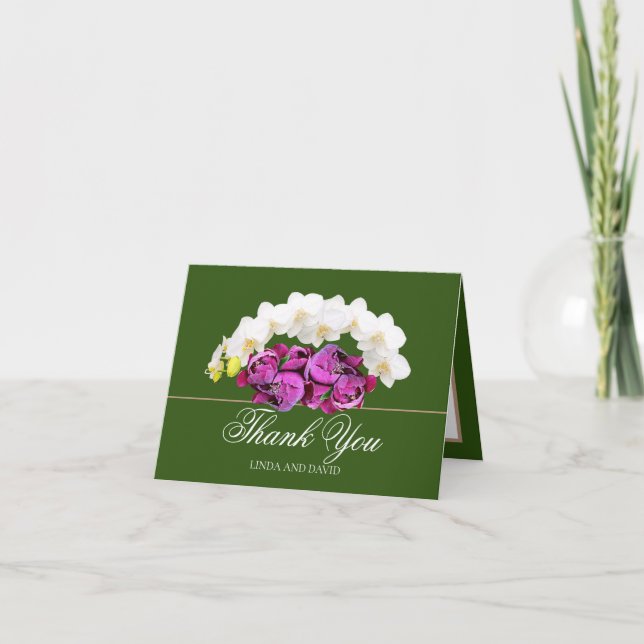 Tarjeta De Agradecimiento Boda de Flores Botánicas Bouquet Floral Gracias (Anverso)