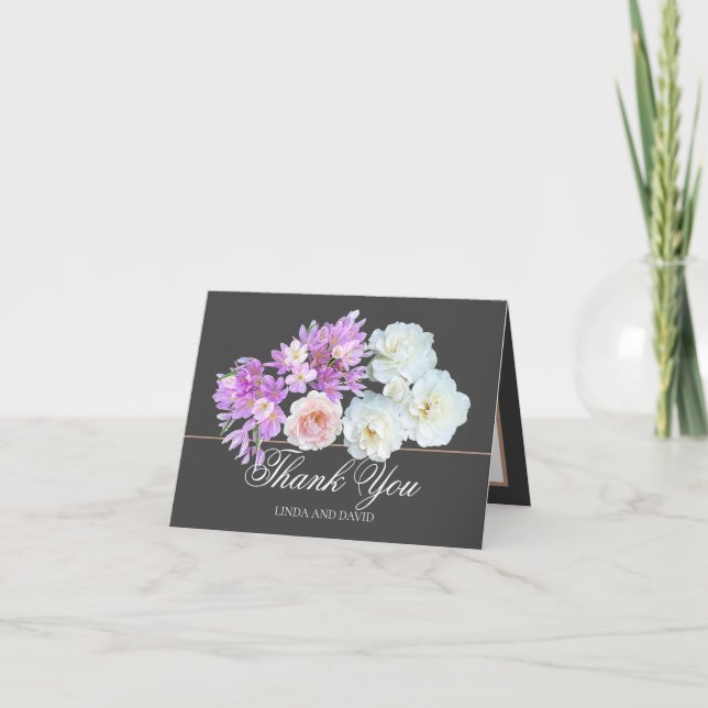 Tarjeta De Agradecimiento Boda de Flores Botánicas Bouquet Floral Gracias (Anverso)