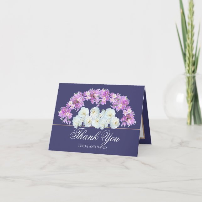 Tarjeta De Agradecimiento Boda de Flores Botánicas Bouquet Floral Gracias (Anverso)