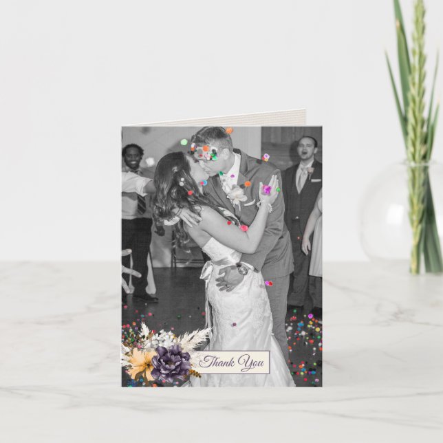 Tarjeta De Agradecimiento Boda de Flores Caídas. Gracias. (Anverso)