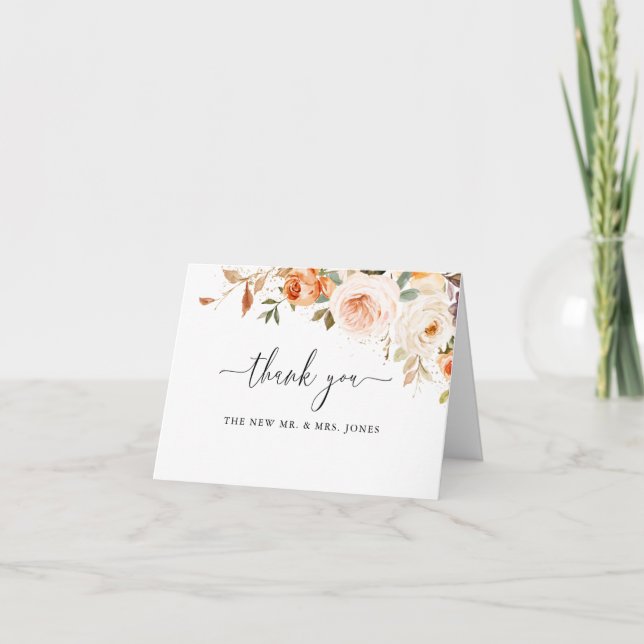 Tarjeta De Agradecimiento Boda de flores de acuarela de otoño (Anverso)