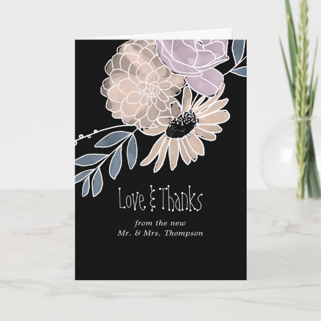 Tarjeta De Agradecimiento Boda de flores de acuarela moderna (Anverso)