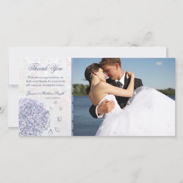 Tarjeta De Agradecimiento Boda de flores de cobalto azul hidrangea gracias (Anverso)