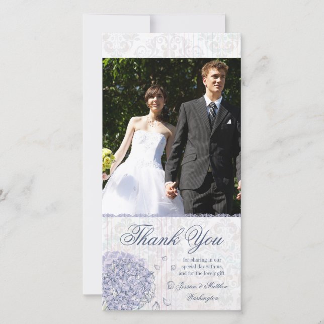 Tarjeta De Agradecimiento Boda de flores de cobalto azul hidrangea gracias (Anverso)