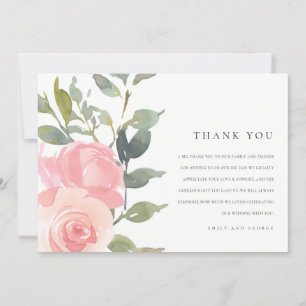 TARJETA DE AGRADECIMIENTO BODA DE FLORES DE COLOR DE AGUA ROSA DE RUBOR ROSA