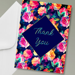 Tarjeta De Agradecimiento Boda de flores de colores elegantes