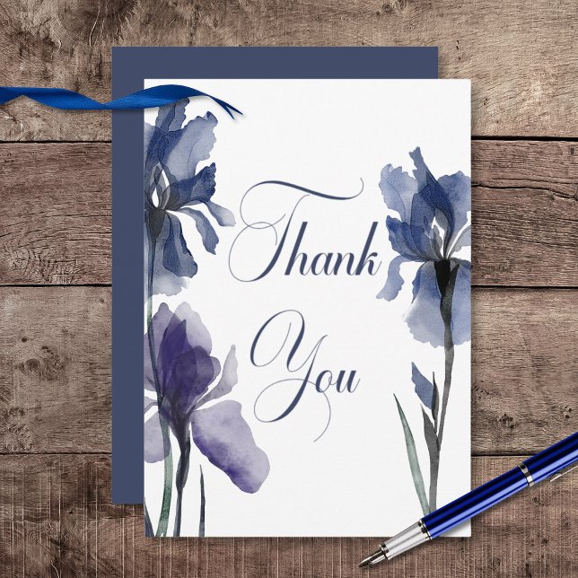 Tarjeta De Agradecimiento Boda de Flores de Iris Azul (Blue Iris Flowers Wedding Thank You Card)