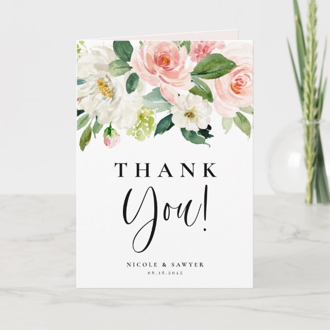 Tarjeta De Agradecimiento Boda de flores de jardín bonitas acuarela (Anverso)