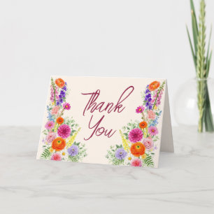 Tarjeta De Agradecimiento Boda de flores de jardín caprichoso y colorido