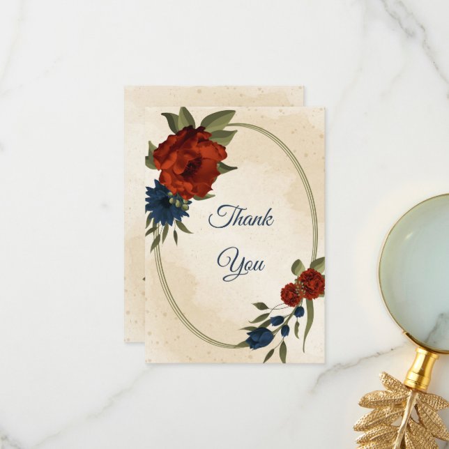Tarjeta De Agradecimiento boda de flores de la marina naranja quemada (Anverso/Reverso In Situ)