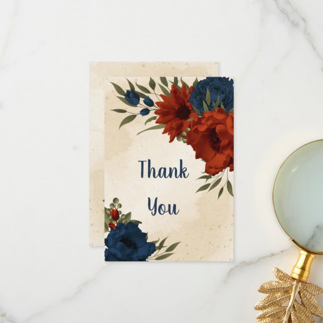 Tarjeta De Agradecimiento boda de flores de la marina naranja quemada (Anverso/Reverso In Situ)