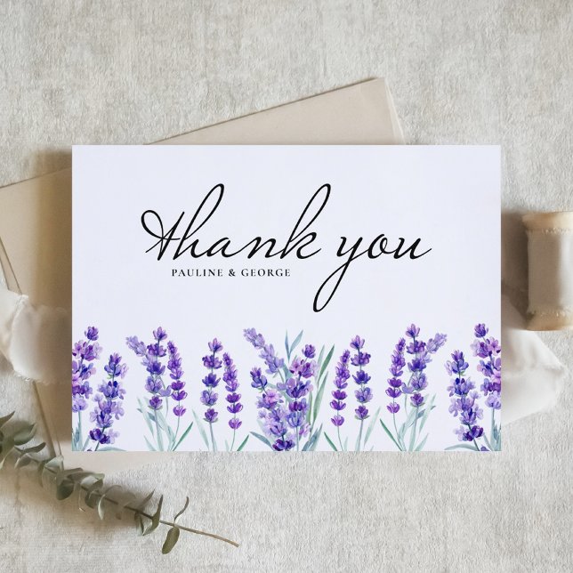 Tarjeta De Agradecimiento Boda de flores de lavanda en acuarela en primavera (Subido por el creador)
