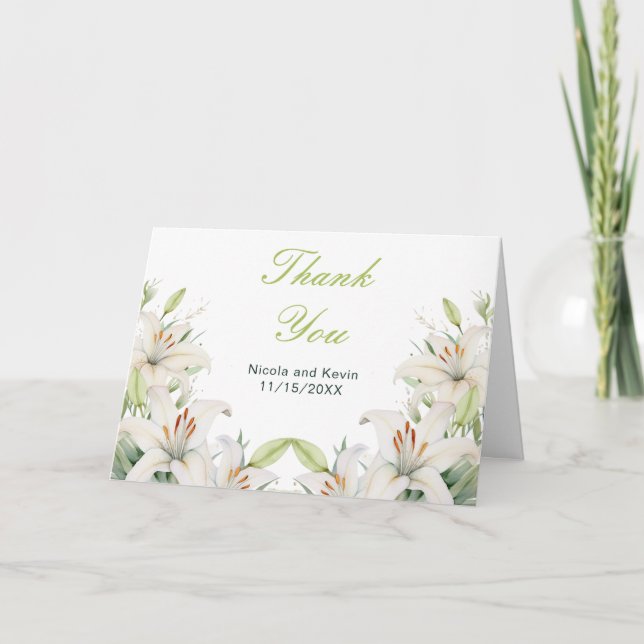 Tarjeta De Agradecimiento Boda de Flores de Lirio Blanco (Anverso)