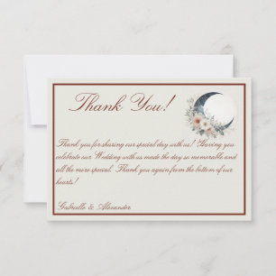 Tarjeta De Agradecimiento Boda de flores de luna de blanco y de canela