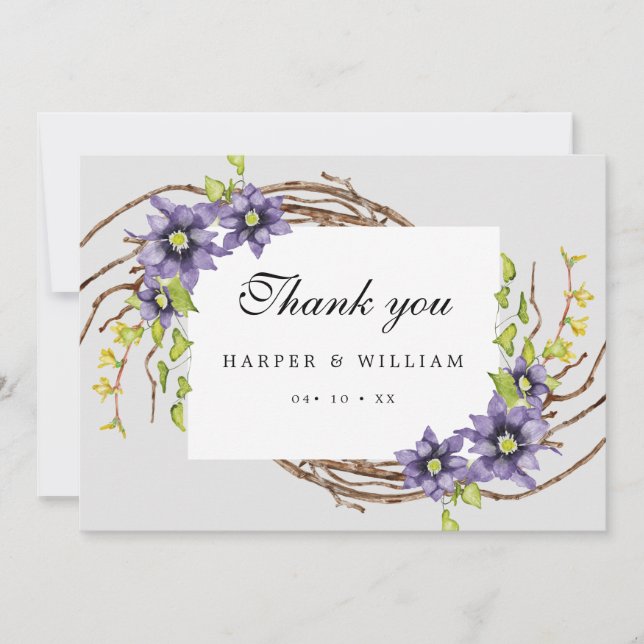 Tarjeta De Agradecimiento Boda de flores de manantial acuarela (Anverso)