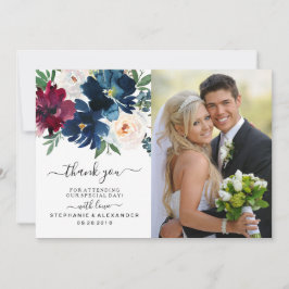 Tarjeta De Agradecimiento Boda de Flores de Marina Borgoña de color de agua 