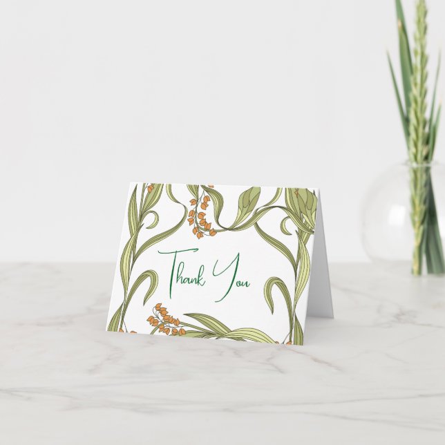 Tarjeta De Agradecimiento Boda de flores de Nouveau (Anverso)