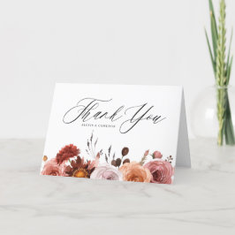 Tarjeta De Agradecimiento Boda de flores de otoño con acuarela boho