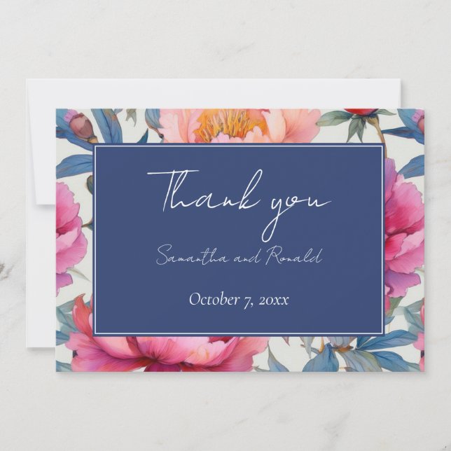 Tarjeta De Agradecimiento Boda de Flores de Peach and Pink Peony Gracias (Anverso)