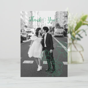 Tarjeta De Agradecimiento Boda de flores de peones de mano verde