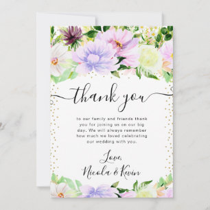 Tarjeta De Agradecimiento Boda de flores de verano púrpura acuarela