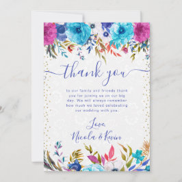 Tarjeta De Agradecimiento Boda de flores de verano rosadas y azules