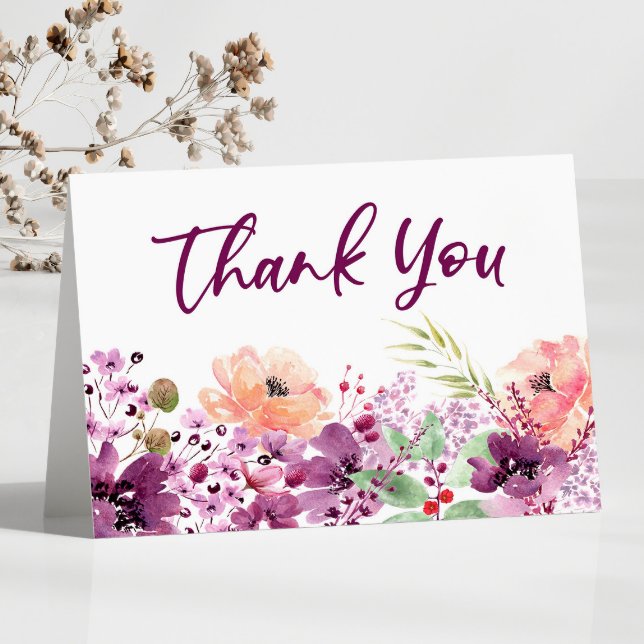 Tarjeta De Agradecimiento Boda de flores florales magenta violeta (Subido por el creador)