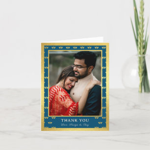 Tarjeta De Agradecimiento Boda de flores Gold Elephant y Lotus doblado