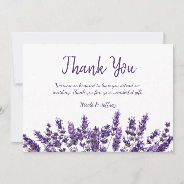 Tarjeta De Agradecimiento Boda de Flores Lilac Purple Lavender Gracias (Anverso)