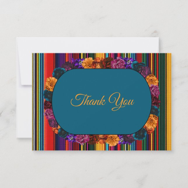 Tarjeta De Agradecimiento Boda de flores mexicanas modernas (Anverso)