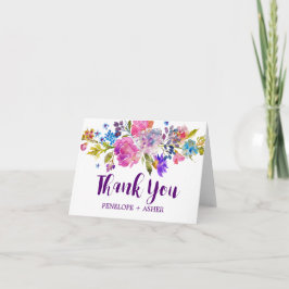 Tarjeta De Agradecimiento Boda de flores moradas rosas y azules gracias