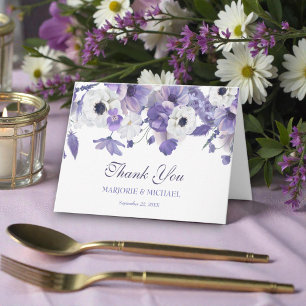 Tarjeta De Agradecimiento Boda de flores moradas violetas acuarela