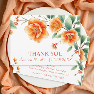 Tarjeta De Agradecimiento Boda de flores naranjas de la puesta de sol de Ver