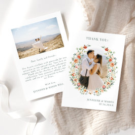 Tarjeta De Agradecimiento Boda de flores naranjas quemadas en Boho. Foto