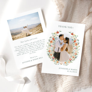 Tarjeta De Agradecimiento Boda de flores naranjas quemadas en Boho. Foto